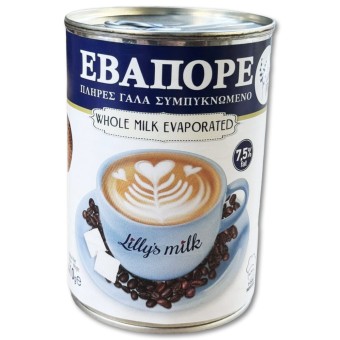 ΓΑΛΑ ΕΒΑΠΟΡΕ LILLY'S MILK ΠΛΗΡΕΣ (7,5%ΛΙΠ) Ε.Ο.  410g*24