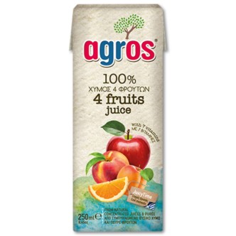AGROS ΧΥΜΟΣ 4 ΦΡΟΥΤΑ Φ.Χ. (100%) ΜΕ 7 ΒΙΤΑΜ 250ml*27